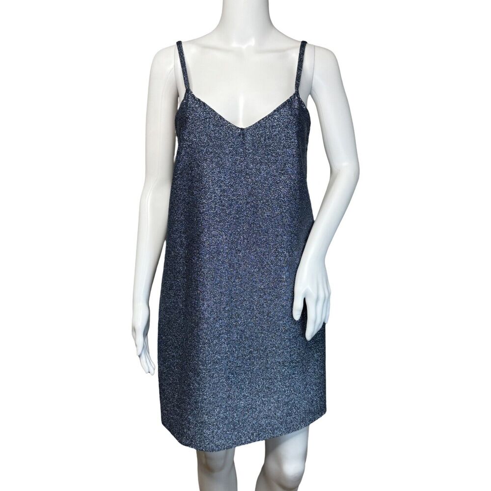 Zara Dress Womens Medium Sparkle Blue Mini Shift Dress Glitter Party Cocktails